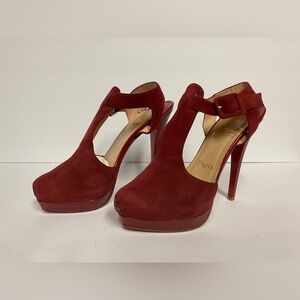 Christian Louboutin suede pumps sandals heels burgundy wine 37